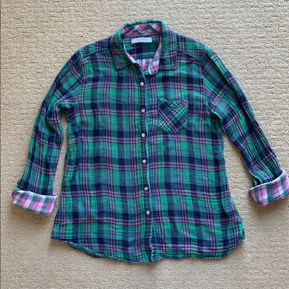 Green/pink comfy flannel shirt